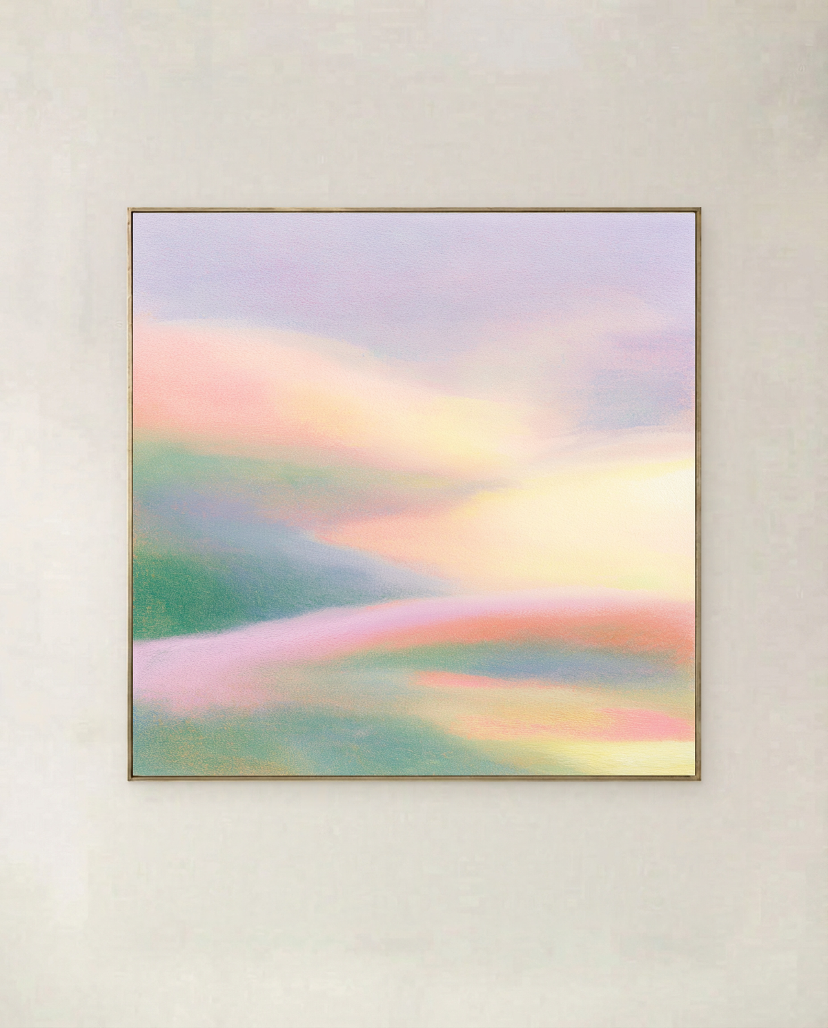 Silk Horizon — square art print of a pastel silk landscape at a low horizon