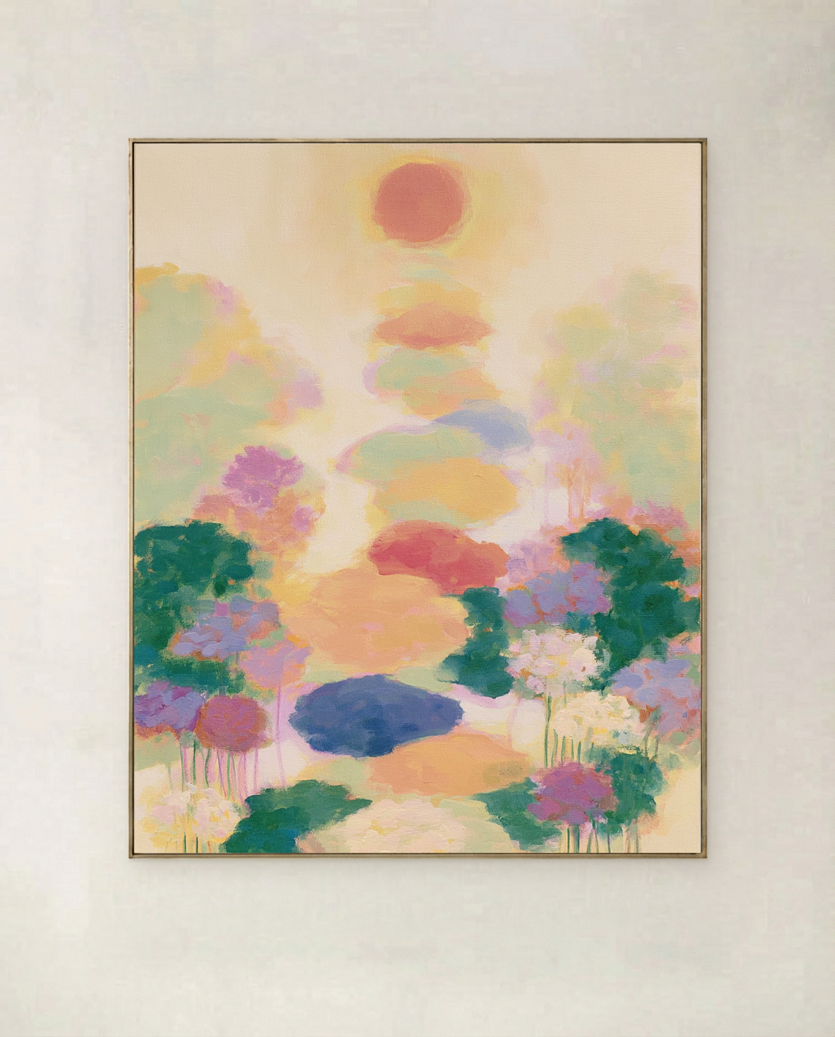 Sunlit Garden — art print of a sunlit garden in warm yellows and greens