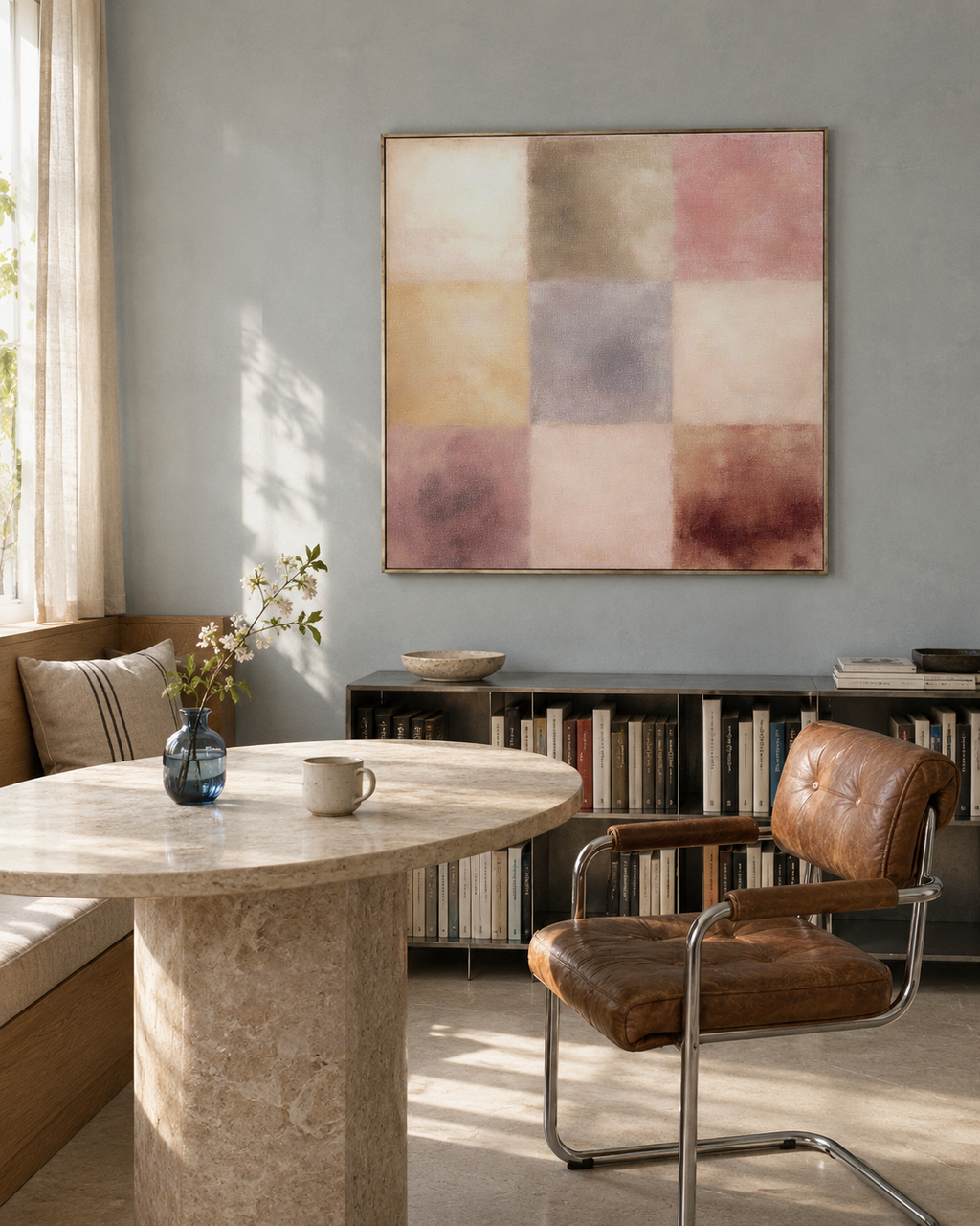 Nine Colour Blocks in a blue breakfast nook