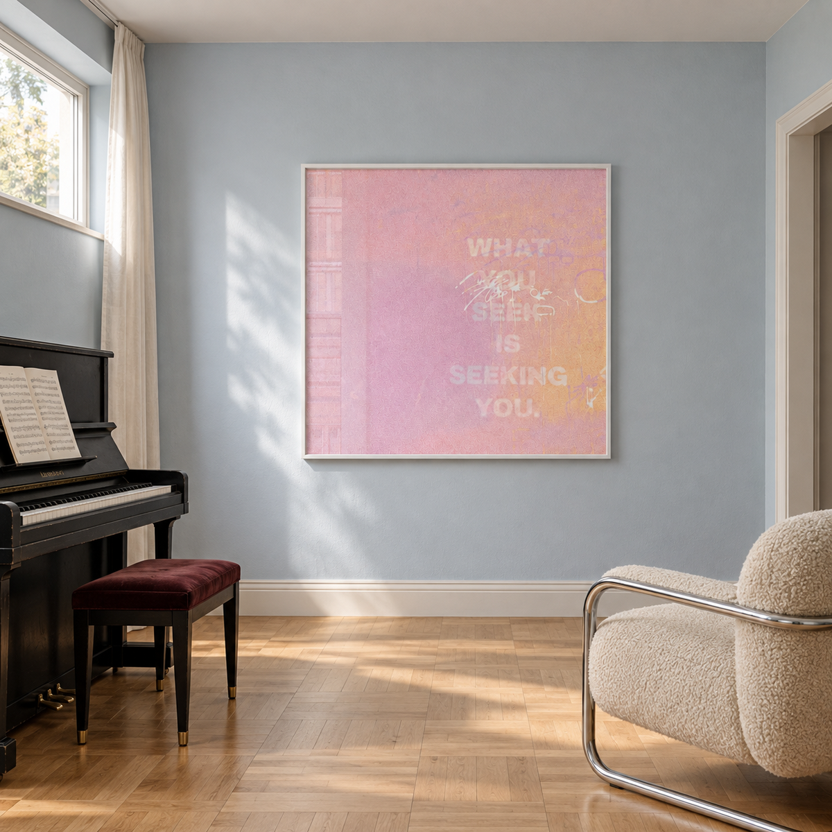 What You Seek in a blue modernist music room